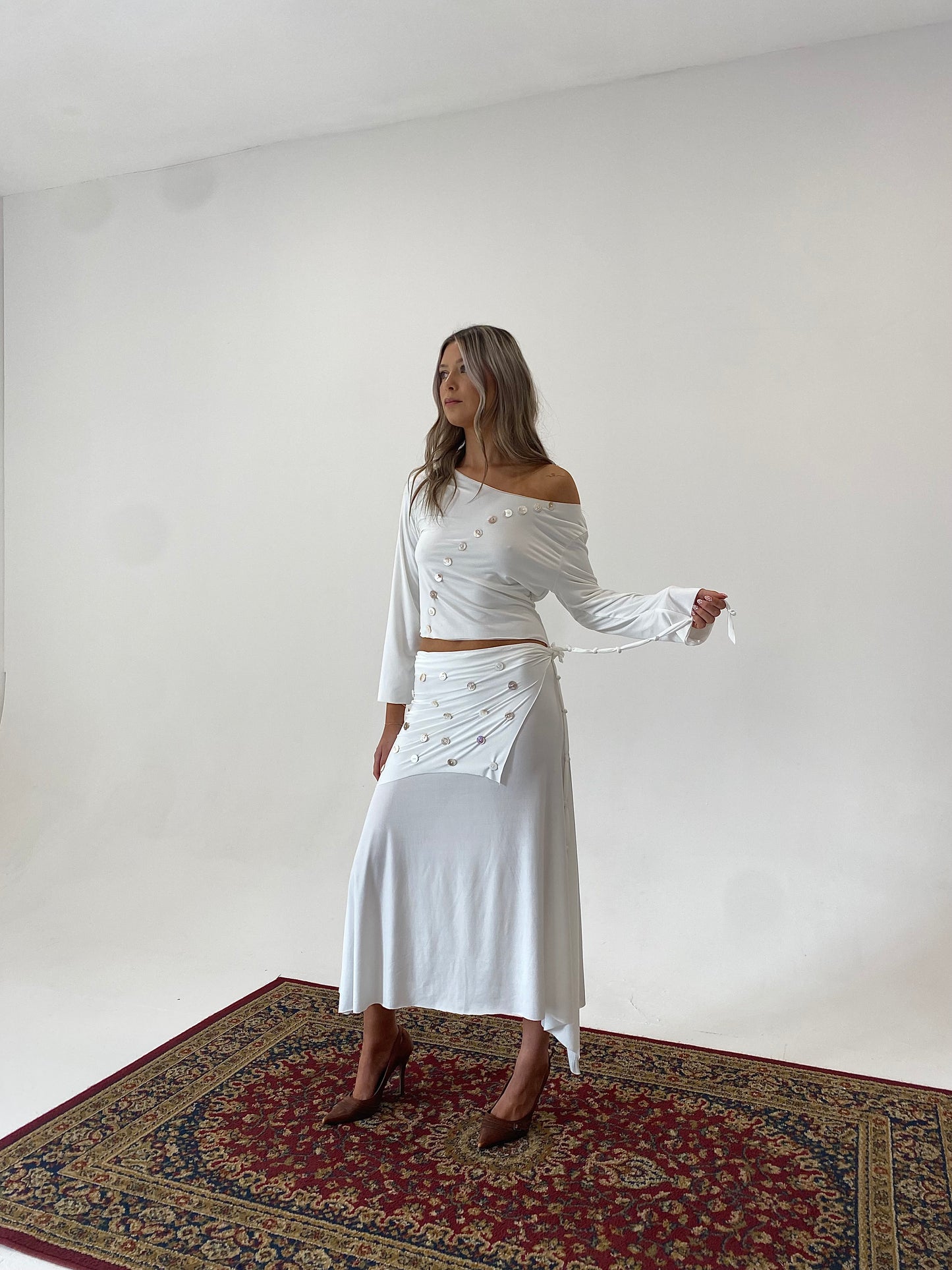 Vanilla Button Midi Skirt