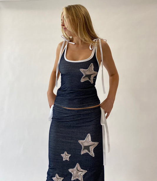 Star Tie Up Vest (denim jersey edition)